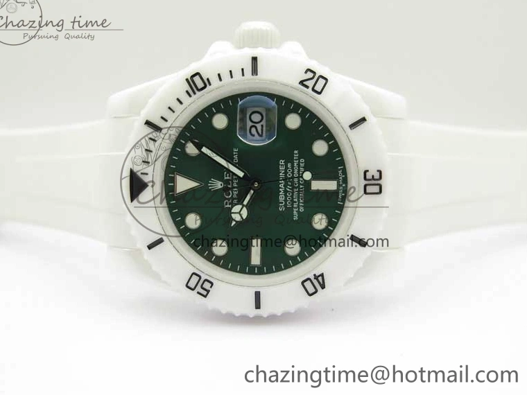 40mm 5GF Best Green Dial White Edition Submariner Strap White Ceramic Rubber SA3135 on 0209